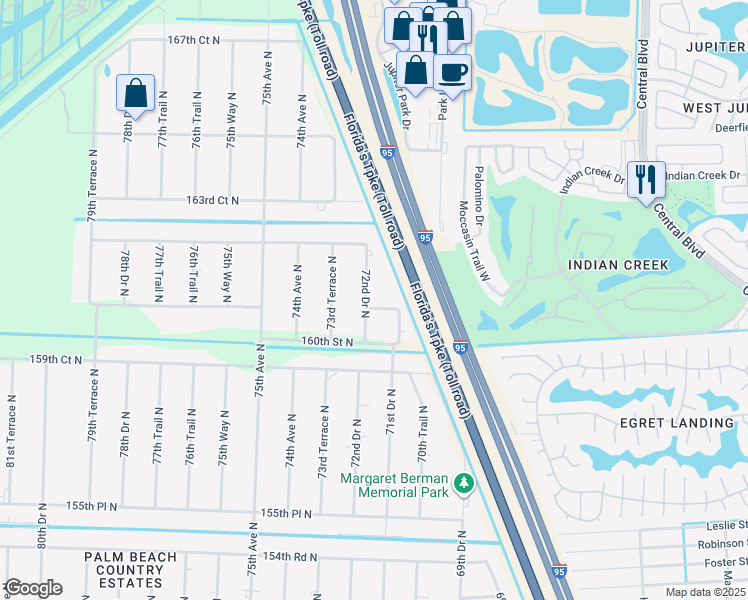 map of restaurants, bars, coffee shops, grocery stores, and more near 16108 72nd Drive North in West Palm Beach
