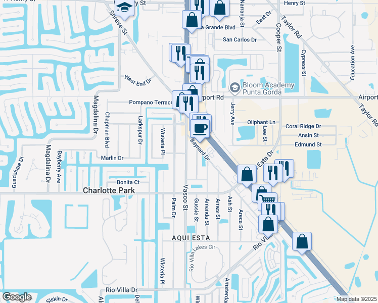 map of restaurants, bars, coffee shops, grocery stores, and more near 2822 Vasco Street in Punta Gorda