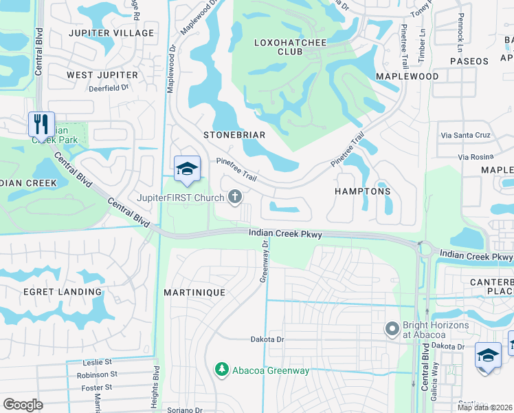 map of restaurants, bars, coffee shops, grocery stores, and more near 204 South Hampton Drive in Jupiter