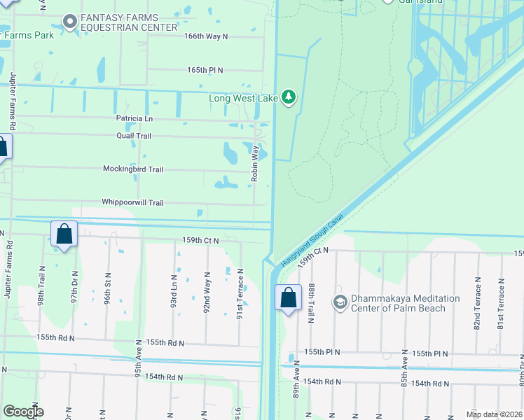 map of restaurants, bars, coffee shops, grocery stores, and more near 16038 Robin Way in Jupiter
