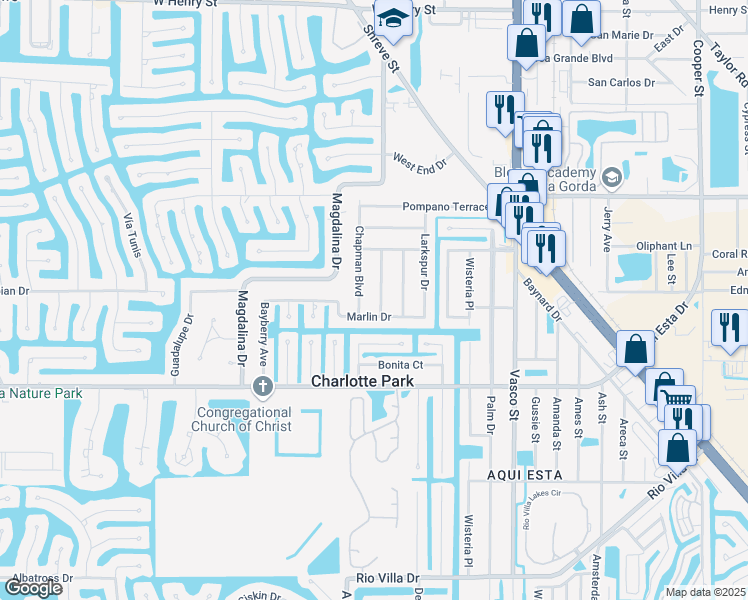 map of restaurants, bars, coffee shops, grocery stores, and more near 2820 Poinciana Court in Punta Gorda