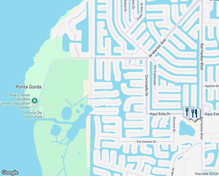 map of restaurants, bars, coffee shops, grocery stores, and more near 2807 Via Paloma Drive in Punta Gorda