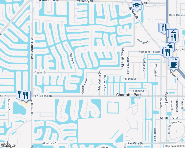map of restaurants, bars, coffee shops, grocery stores, and more near 923 Conecta Drive in Punta Gorda