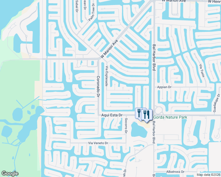 map of restaurants, bars, coffee shops, grocery stores, and more near 2361 Vía Venice in Punta Gorda