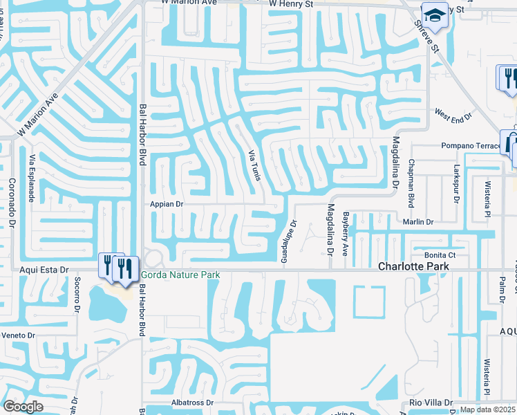 map of restaurants, bars, coffee shops, grocery stores, and more near 1205 Appian Drive in Punta Gorda