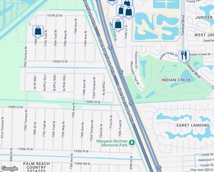map of restaurants, bars, coffee shops, grocery stores, and more near 16108 72nd Drive North in West Palm Beach