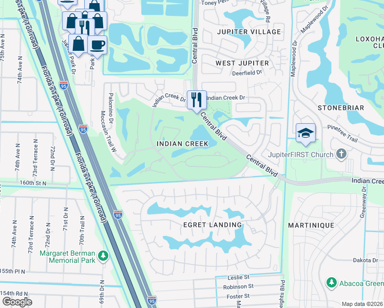 map of restaurants, bars, coffee shops, grocery stores, and more near 286 Brier Circle in Jupiter