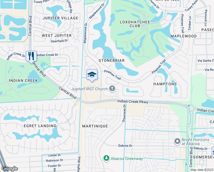 map of restaurants, bars, coffee shops, grocery stores, and more near 244 Sussex Circle in Jupiter