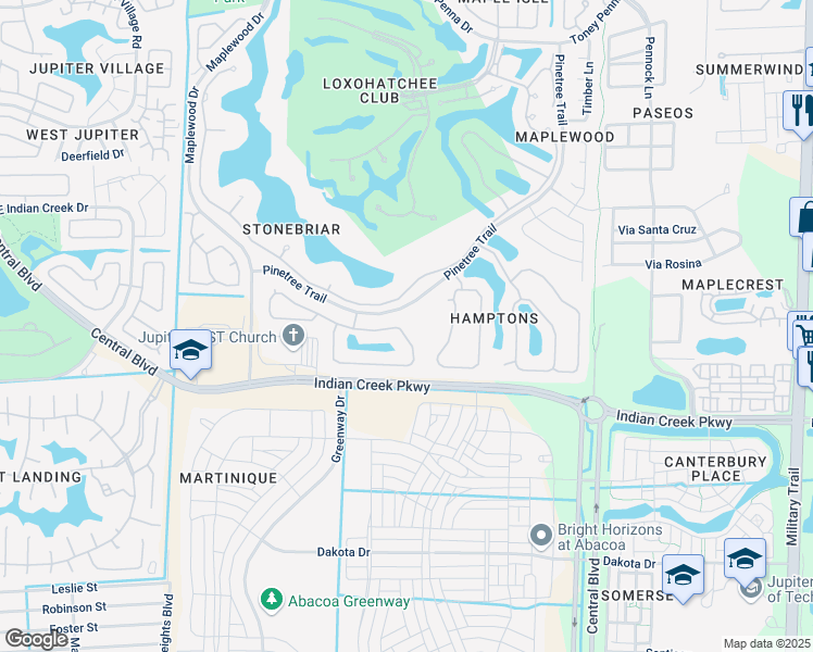 map of restaurants, bars, coffee shops, grocery stores, and more near 133 South Hampton Drive in Jupiter