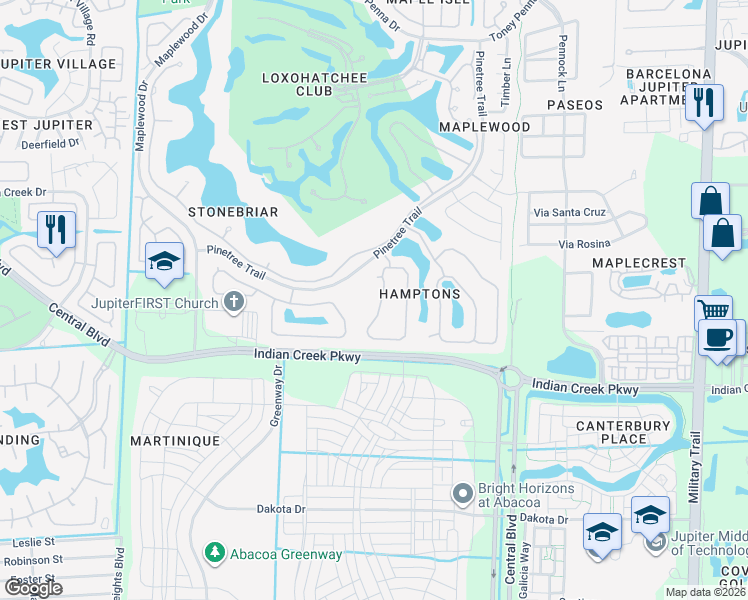 map of restaurants, bars, coffee shops, grocery stores, and more near 196 Hampton Circle in Jupiter
