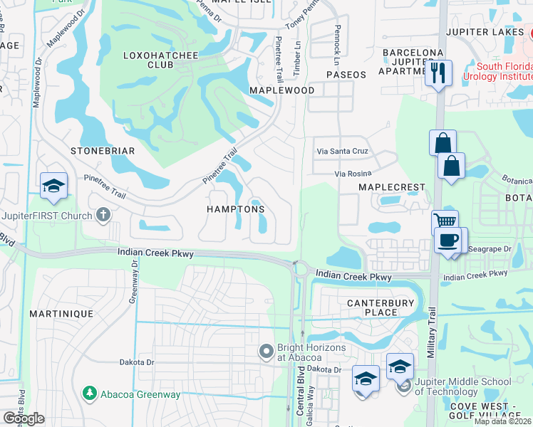 map of restaurants, bars, coffee shops, grocery stores, and more near 178 Hampton Place in Jupiter