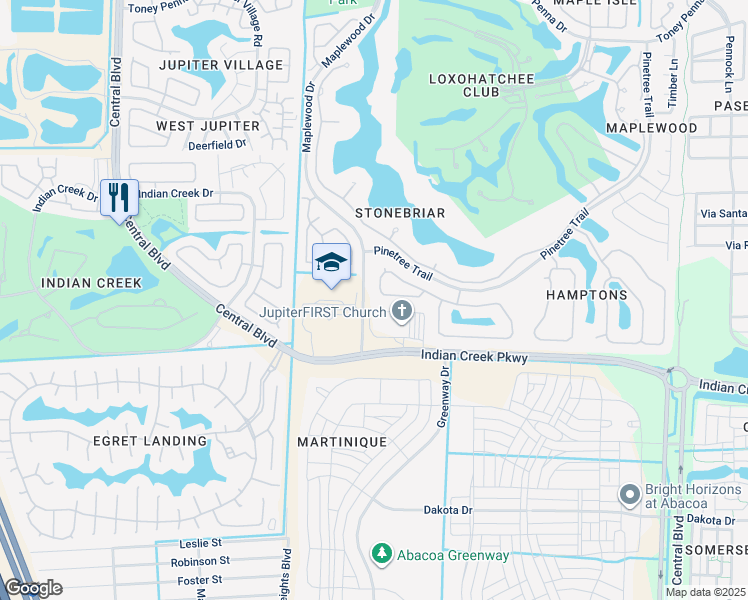map of restaurants, bars, coffee shops, grocery stores, and more near 244 Sussex Circle in Jupiter