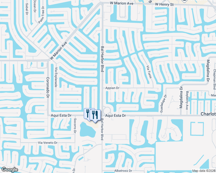 map of restaurants, bars, coffee shops, grocery stores, and more near 920 Genoa Court in Punta Gorda