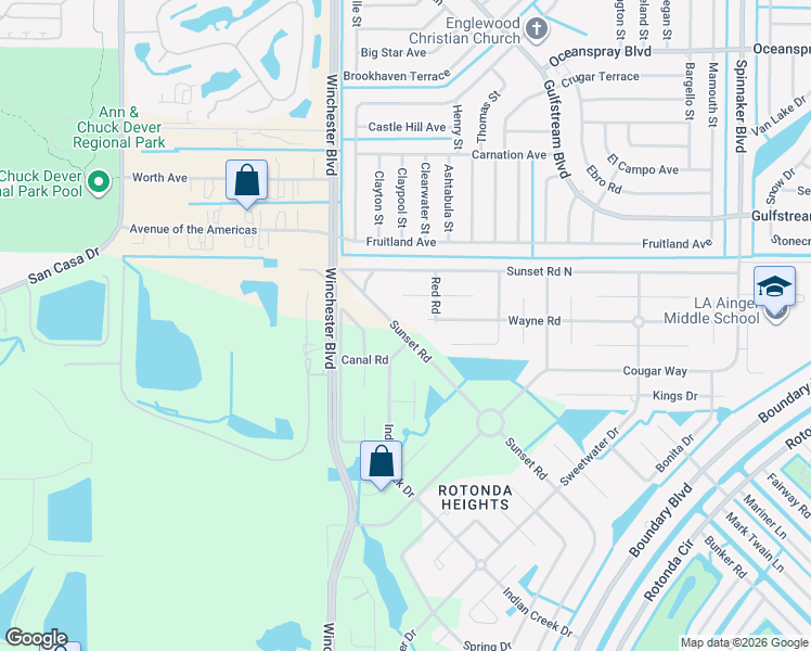 map of restaurants, bars, coffee shops, grocery stores, and more near 291 Indian Creek Drive in Rotonda West