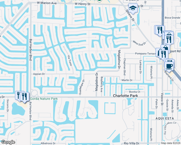 map of restaurants, bars, coffee shops, grocery stores, and more near 923 Conecta Drive in Punta Gorda