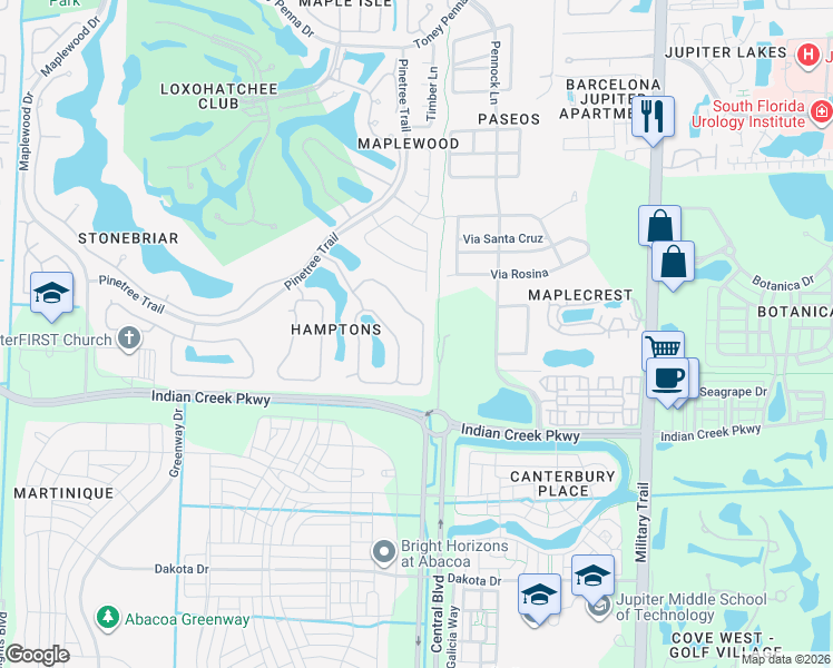 map of restaurants, bars, coffee shops, grocery stores, and more near 151 East Hampton Way in Jupiter