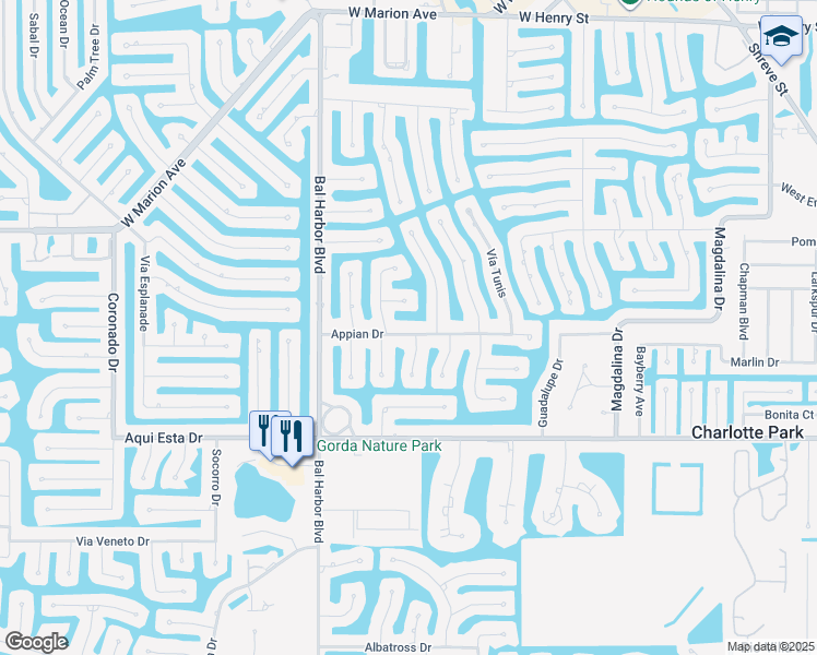 map of restaurants, bars, coffee shops, grocery stores, and more near 920 Lassino Court in Punta Gorda