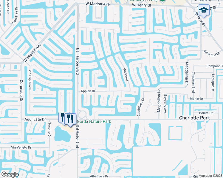 map of restaurants, bars, coffee shops, grocery stores, and more near 841 Pamela Drive in Punta Gorda