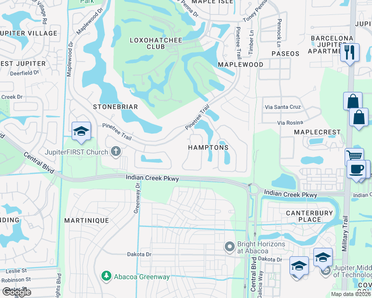 map of restaurants, bars, coffee shops, grocery stores, and more near 198 Hampton Circle in Jupiter