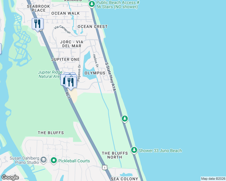 map of restaurants, bars, coffee shops, grocery stores, and more near in Jupiter