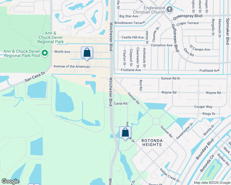 map of restaurants, bars, coffee shops, grocery stores, and more near 354 Sunset Road in Rotonda West
