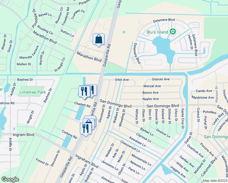 map of restaurants, bars, coffee shops, grocery stores, and more near 8050 Dimstead Street in Port Charlotte