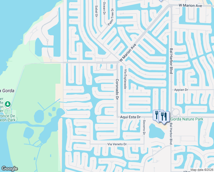 map of restaurants, bars, coffee shops, grocery stores, and more near 2523 Rio Palermo Court in Punta Gorda