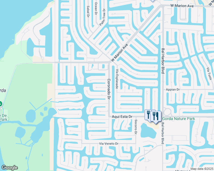 map of restaurants, bars, coffee shops, grocery stores, and more near 500 Coronado Drive in Punta Gorda