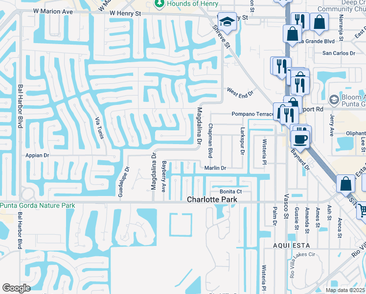 map of restaurants, bars, coffee shops, grocery stores, and more near 2732 Magdalina Drive in Punta Gorda