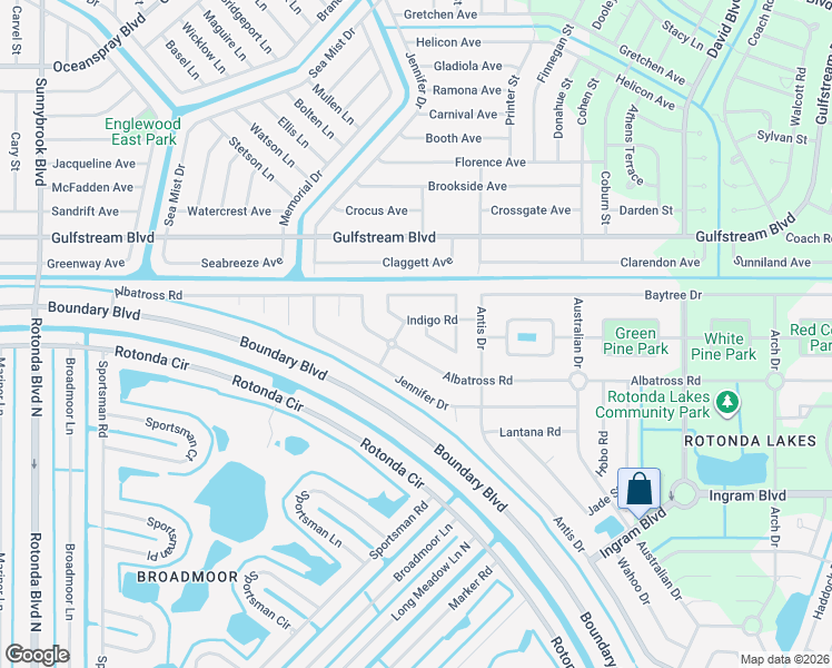 map of restaurants, bars, coffee shops, grocery stores, and more near 143 Indigo Road in Rotonda West