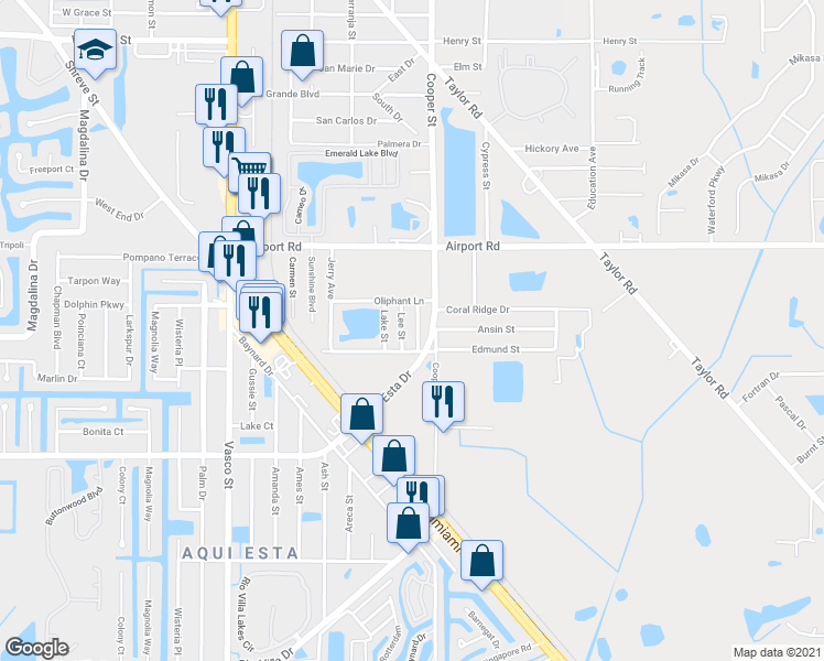 map of restaurants, bars, coffee shops, grocery stores, and more near 2701 Charlene Street in Punta Gorda