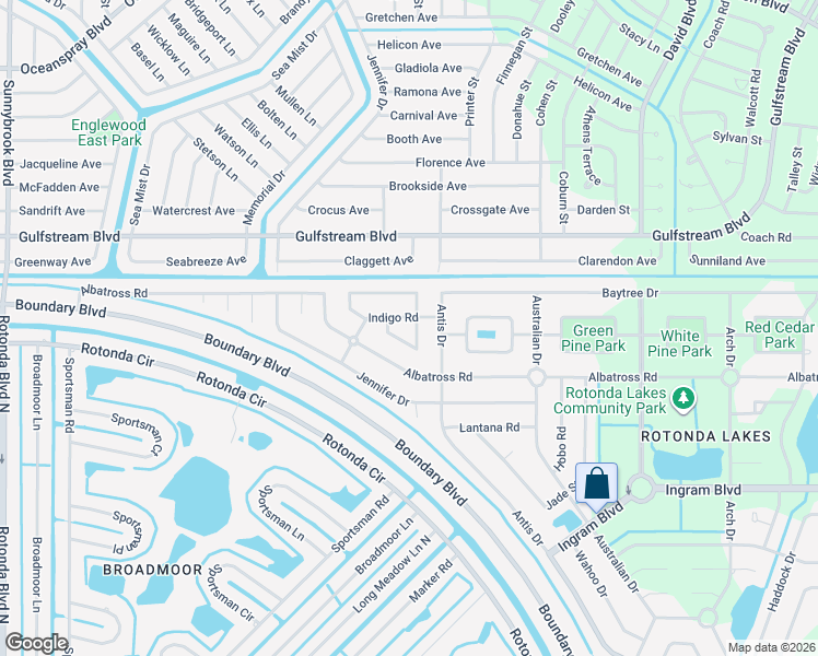 map of restaurants, bars, coffee shops, grocery stores, and more near 143 Indigo Road in Rotonda West