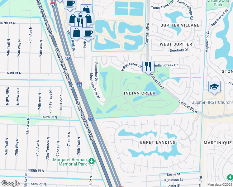 map of restaurants, bars, coffee shops, grocery stores, and more near 1001 Keystone Drive in Jupiter