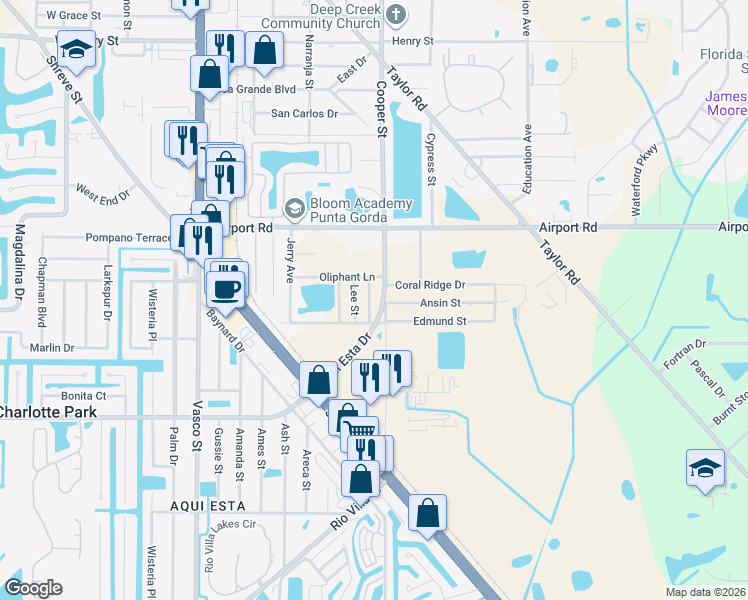 map of restaurants, bars, coffee shops, grocery stores, and more near 2700 Charlene Street in Punta Gorda