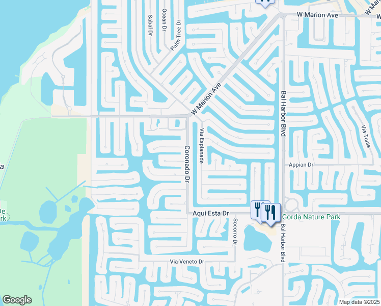 map of restaurants, bars, coffee shops, grocery stores, and more near 500 Coronado Drive in Punta Gorda