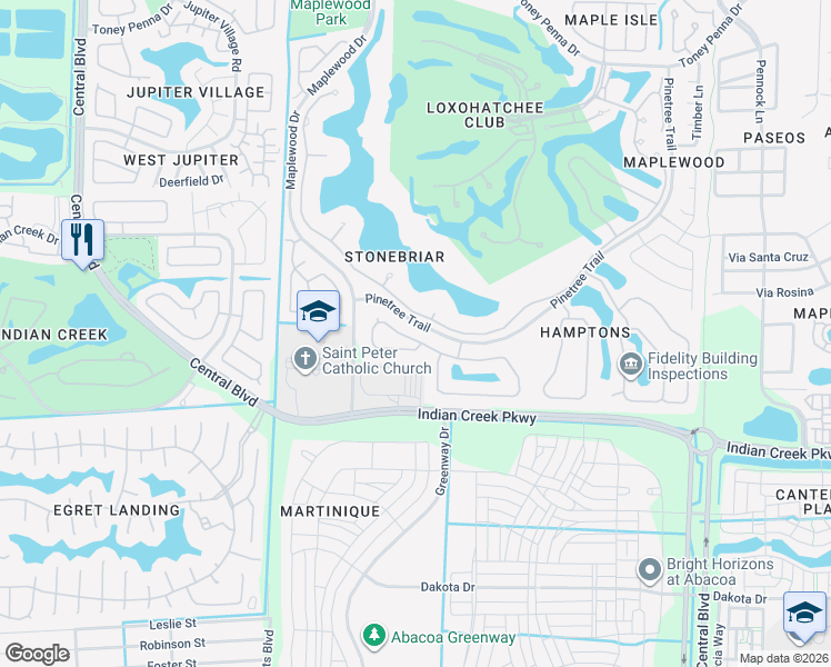 map of restaurants, bars, coffee shops, grocery stores, and more near 279 Sussex Circle in Jupiter