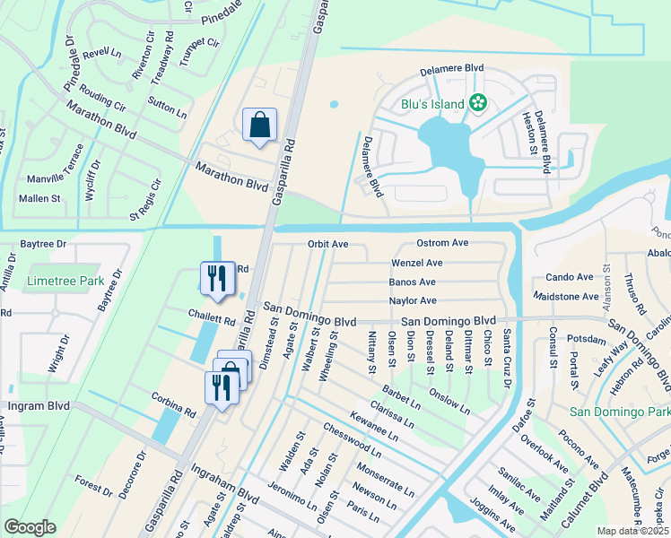 map of restaurants, bars, coffee shops, grocery stores, and more near 8051 Walbert Street in Port Charlotte