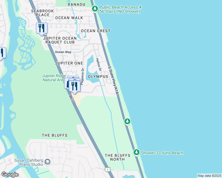 map of restaurants, bars, coffee shops, grocery stores, and more near 197 Helios Drive in Jupiter