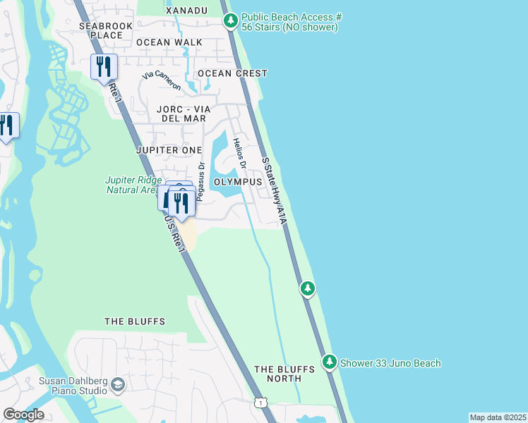 map of restaurants, bars, coffee shops, grocery stores, and more near 197 Helios Drive in Jupiter