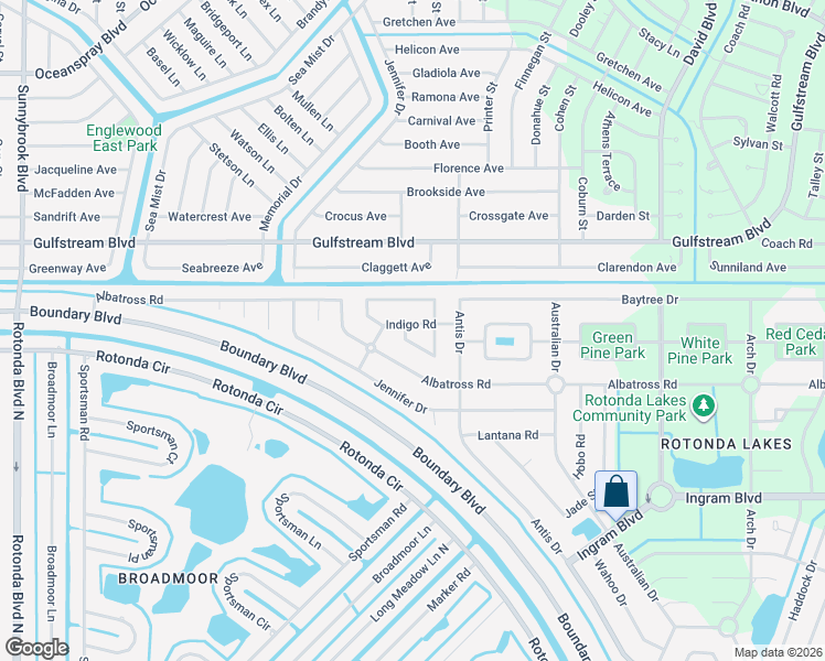 map of restaurants, bars, coffee shops, grocery stores, and more near 143 Indigo Road in Rotonda West