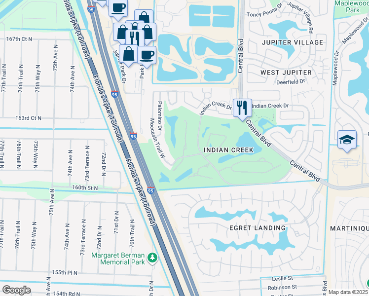 map of restaurants, bars, coffee shops, grocery stores, and more near 1001 Keystone Drive in Jupiter