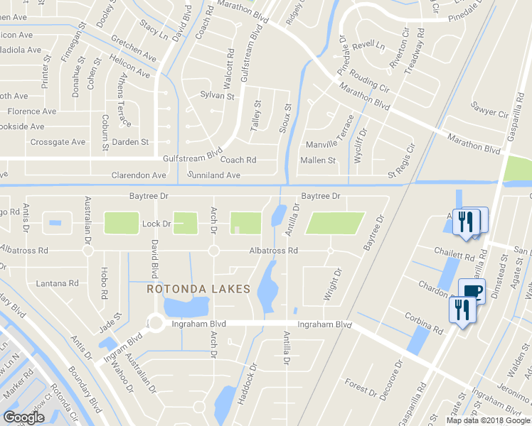 map of restaurants, bars, coffee shops, grocery stores, and more near 199 Redwood Road in Rotonda West