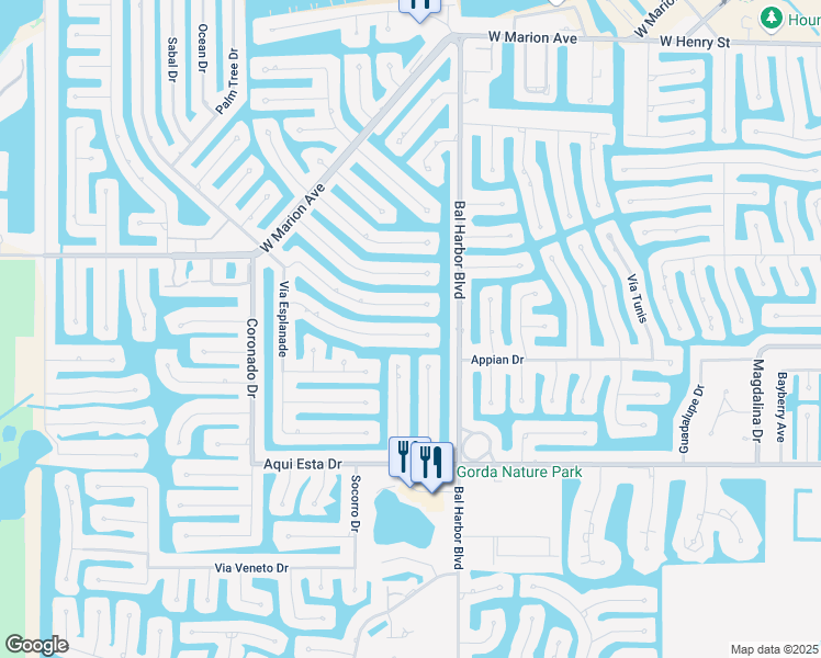 map of restaurants, bars, coffee shops, grocery stores, and more near 2048 El Cerito Court in Punta Gorda