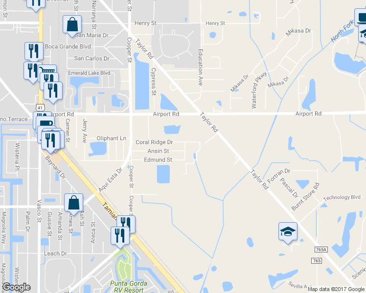 map of restaurants, bars, coffee shops, grocery stores, and more near 1311 Coral Ridge Drive in Punta Gorda