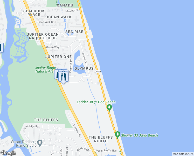 map of restaurants, bars, coffee shops, grocery stores, and more near in Jupiter