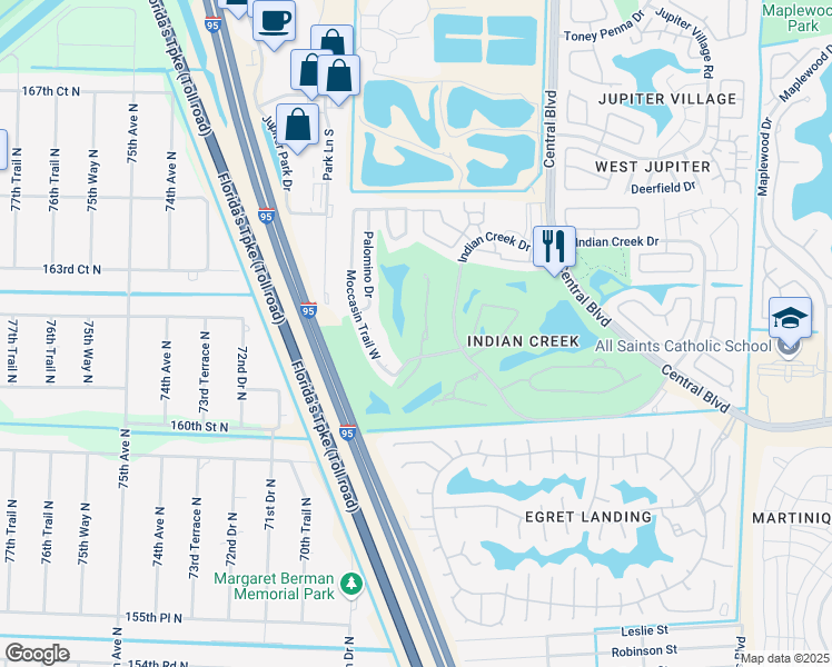 map of restaurants, bars, coffee shops, grocery stores, and more near 1072 Keystone Drive in Jupiter
