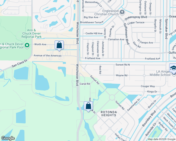 map of restaurants, bars, coffee shops, grocery stores, and more near 354 Sunset Road in Rotonda West