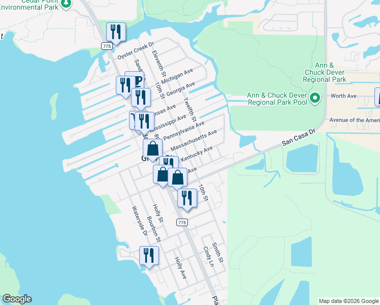 map of restaurants, bars, coffee shops, grocery stores, and more near 2821 10th Street in Englewood