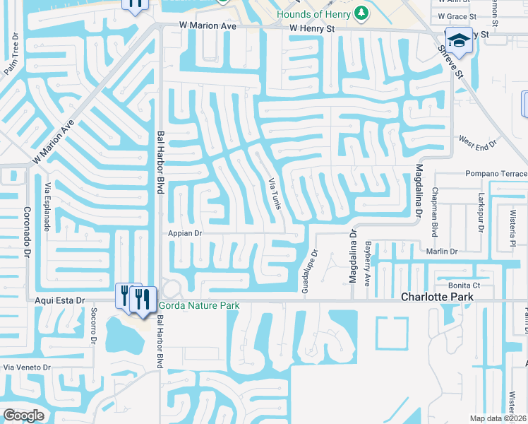 map of restaurants, bars, coffee shops, grocery stores, and more near 820 Santa Margerita Lane in Punta Gorda
