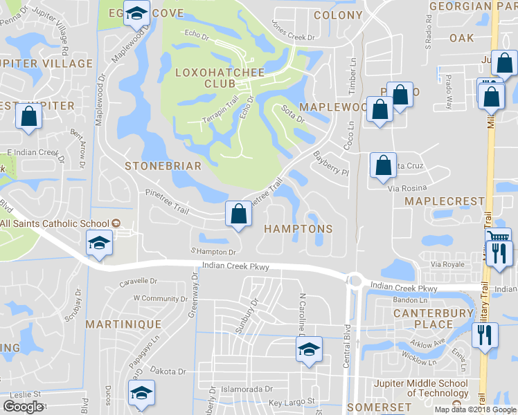 map of restaurants, bars, coffee shops, grocery stores, and more near 210 Hampton Circle in Jupiter